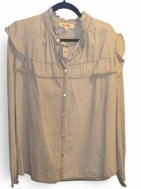 Mazik Lg Gray Ruffle Button-Down Shirt